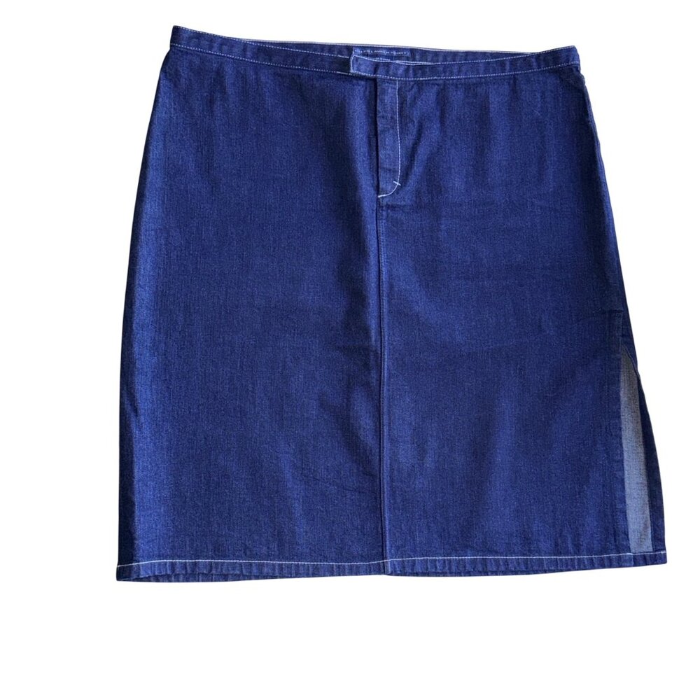 Ralph Lauren Sport Denim Skirt Womens Blue Cotton Stretch Side Slit Size 16